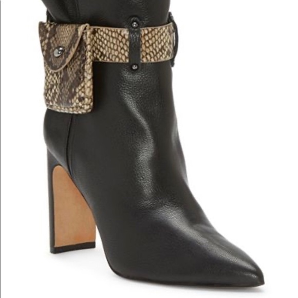 Jessica Simpson Brynne Ankle Boots Black Leather & Reptile Print Accent NEW - Picture 2 of 5